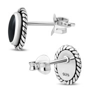 Medium Oval Black Onyx Stud Silver Earrings, e335